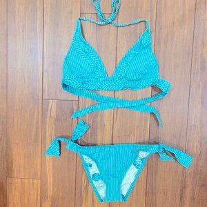 Teal blue searsucker lucky brand bikini swimsuit
